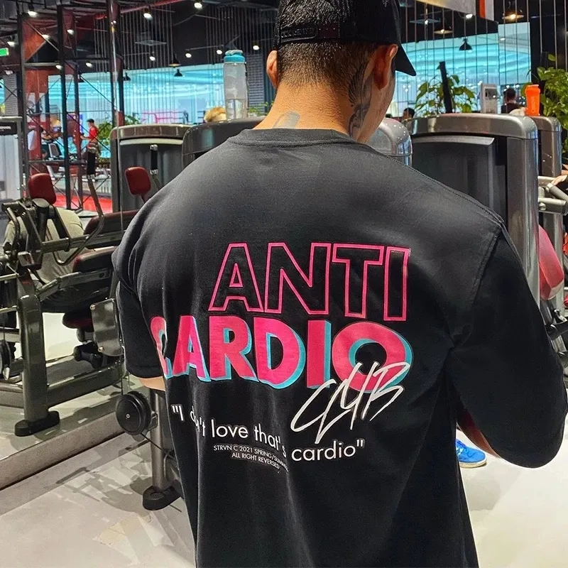 Crossfit Mayhem - ANTI CARDIO Casual ขนาดใหญ่แขนสั้นผ้าฝ้าย T เสื้อฟิตเนสชายการฝึกอบรมการออกกําลังกาย