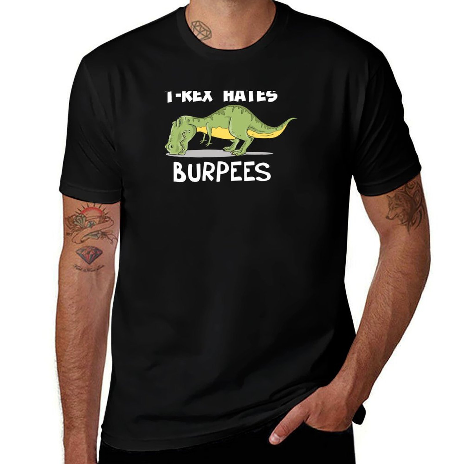Crossfit Mayhem - เสื้อยืด T-Rex Hates Burpees เสื้อยืดป้องกันแสงแดดสำหรับกิจกรรมกลางแจ้ง